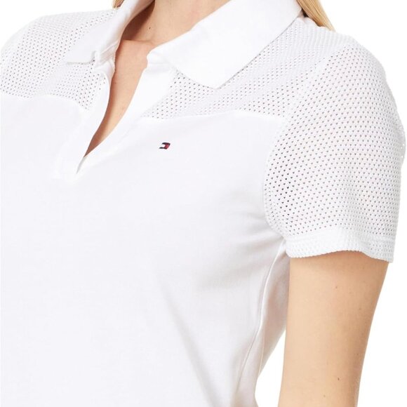 Tommy Hilfiger Women's Striped Johnny Collar 3/4 Sleeve Polo Top White Size XX-Large